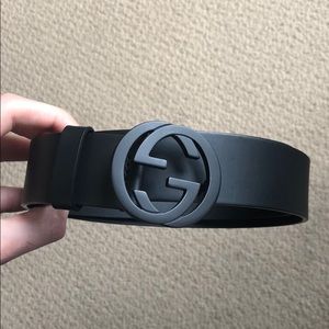 Black Gucci Leather Belt with Interlocking G